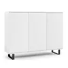 A white cabinet with three doors and black legs, shown against a white background. Produktbild-Vorschau