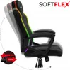 A black gaming chair with RGB LED lighting and a demonstration of its recline function. Anteprima dell’immagine prodotto