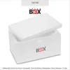 A white styrofoam cooler box with its lid slightly ajar, set against a white background. Produktbild-Vorschau
