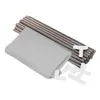 A collection of metal poles, a folded gray fabric, and several white plastic connectors are arranged on a white background. Produktbild-Vorschau