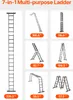 A collage of different configurations of a multi-purpose ladder, with dimensions shown for each configuration. Anteprima dell’immagine prodotto