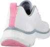 The back view of a white Skechers shoe with pink and gray accents. Podgląd zdjęcia produktu