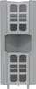 A 3D rendering of a gray corner cabinet with glass doors. Produktbild-Vorschau