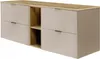 A modern beige and brown bathroom vanity unit with ribbed drawer fronts and a wooden countertop. Náhled obrázku produktu