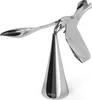 A chrome-finished metal bottle opener shaped like a bird, balanced on a conical stand. Podgląd zdjęcia produktu
