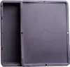 A gray plastic pizza container with its lid slightly ajar, shown from a top-down perspective. Produktbild-Vorschau