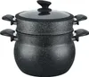 A black speckled steamer pot with a glass lid and black handles, shown against a white background. Produktbild-Vorschau