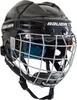 A black hockey helmet with a silver cage and blue padding, shown from the front. Anteprima dell’immagine prodotto