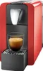 A red coffee capsule machine with a glass cup of coffee on its drip tray. Voir les images du produit