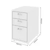 A white three-drawer rolling cabinet with dimensions indicated. Náhled obrázku produktu