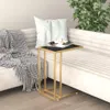 A side table with a black top and gold frame sits next to a sofa with a blanket and pillow. Podgląd zdjęcia produktu