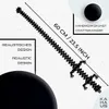 A black articulated lizard figurine is displayed diagonally across a light gray and white background. Text overlays provide product details and branding. Produktbild-Vorschau