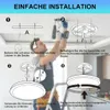 A man is installing a ceiling light fixture, with diagrams illustrating the steps. Produktbild-Vorschau