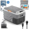 A collage of images showcasing a portable electric cooler, its features, and accessories. Náhled obrázku produktu