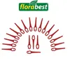 A collection of red plastic trimmer blades arranged in an arc, with a brand logo above. Produktbild-Vorschau