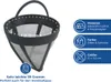 A coffee filter with product specifications and dimensions shown on the right side. Produktbild-Vorschau
