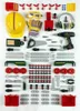 A collection of toy tools and accessories laid out on a white background. Produktbild-Vorschau