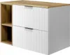A product shot of a bathroom cabinet with two drawers and an open shelving unit. Produktbild-Vorschau