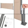 A collage of images showing a retractable side awning, its components, and installation details. Voir les images du produit
