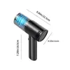A black handheld vacuum cleaner with a transparent cylinder showing blue internal components, placed on a white background with measurement annotations. Produktbild-Vorschau