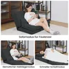 A collage of three images showing a convertible sofa bed in different configurations and a woman interacting with it. Produktbild-Vorschau