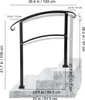A diagram showing the dimensions of a black metal handrail installed on stairs. Podgląd zdjęcia produktu