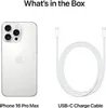 A white iPhone 16 Pro Max and a white USB-C charging cable are displayed side-by-side on a white background. Produktbild-Vorschau