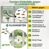 A collage showing a window with a sticky trap for flying insects and a list of insects it is effective against. Produktbild-Vorschau
