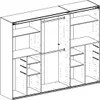 A 3D wireframe rendering of an open wardrobe with shelves and hanging rods. Produktbild-Vorschau