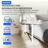 A white side table with a laptop and coffee cup on it, placed next to a bed. Icons and text describe different room placements. Anteprima dell’immagine prodotto