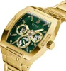 A close-up, angled shot of a gold Guess watch with a green face. Produktbild-Vorschau