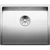 A top-down view of a stainless steel kitchen sink with a drain assembly in the center. Podgląd zdjęcia produktu