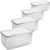 Four transparent plastic storage boxes with gray lids are stacked diagonally on a white background. Produktbild-Vorschau