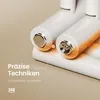 Close-up of two white cylindrical objects, possibly radiators, with metallic ends. Orange glow emanates from the ends of the objects, suggesting heat or a process. Text overlays provide marketing information. Náhled obrázku produktu