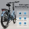 A blue electric bicycle with various feature callouts and text. Náhled obrázku produktu