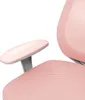 A close-up view of a pink office chair's armrest and seat. Voir les images du produit
