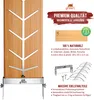A product image showcasing a wooden flammlachsbrett with stainless steel accessories, accompanied by descriptive text and logos. Produktbild-Vorschau