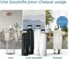 Collage of different Brita bottles in various settings, including a dining room, mountains, and outdoors with cyclists. Produktbild-Vorschau