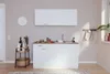 A compact, modern kitchen unit with white cabinets and a wood-effect countertop. Produktbild-Vorschau