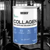 A product container for collagen powder is displayed in a gym setting. Produktbild-Vorschau