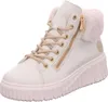 A white high-top sneaker boot with beige laces and a gold zipper. Produktbild-Vorschau