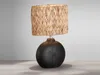 LED Tischlampe 38,5cm Keramikfuß Schwarz mit Naturmaterial Produktbild-Vorschau 3