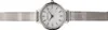 A close-up studio shot of a women's wristwatch with a silver mesh band and a white dial. Podgląd zdjęcia produktu