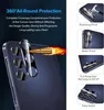 A close-up of a smartphone camera lens with a bullet and flames, surrounded by marketing text and smaller inset images demonstrating product features. Produktbild-Vorschau