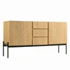 A wooden sideboard with a geometric carved pattern and black metal legs, presented against a white background. Anteprima dell’immagine prodotto