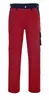 A pair of red and navy work pants shown front-on against a white background.