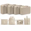 Set van 8 kofferorganizers in beige, inclusief toilettas en Productafbeelding-voorbeeld 2