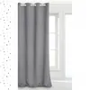 A gray curtain hangs in front of a window. Produktbild-Vorschau