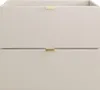 A front view of a beige bathroom vanity with two drawers and gold handles. Produktbild-Vorschau