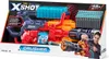 The image shows the packaging of a ZURU X-SHOT Crusher Blaster toy gun, along with a young person holding the blaster. Produktbild-Vorschau